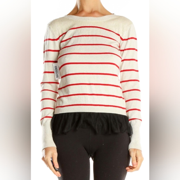 Princess Vera Wang Striped Scoop Neck Sweater sequin Tulle Trim Junior‘s Large - Picture 2 of 12